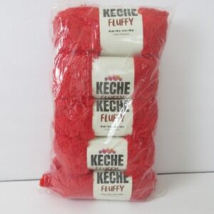 KECHE FLUFFY Yarn Red 100% Polyester Bulky Weight 98 Yds 3.5 oz Red 5 Skeins